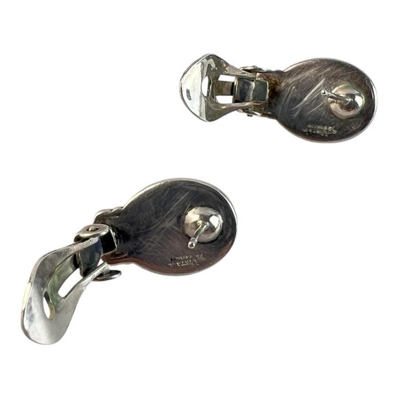 Art Deco Style Sterling Marcasite Onyx Carnelian Clip On Earrings Heirloom 73 - Picture 4 of 5